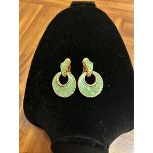 Orena Paris Vintage Teal Green Enamel Clip On Earrings